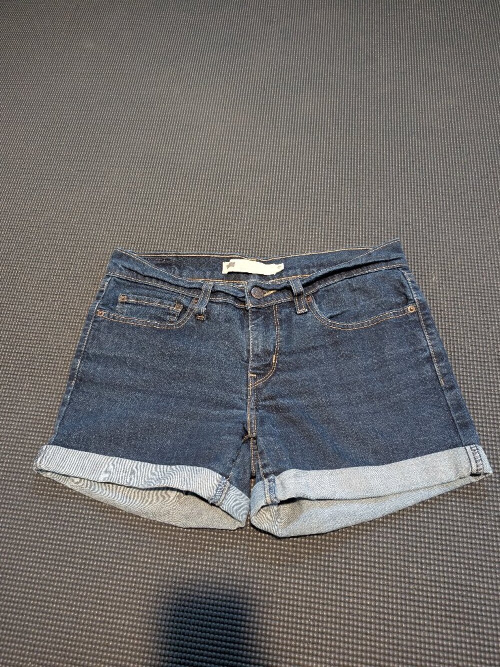 Levi's Mid-Rise Dark Denim Shorts Rolled Hem 27